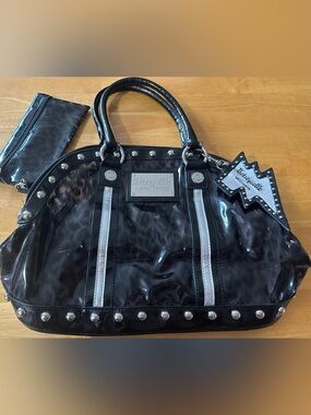 Vintage Betsey Johnson Betseyville Transparent Bowler Bag Purse Leopard print .